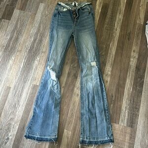 Indigo rein jeans flare leg high rise (WILL IRON BEFORE SHIPPING)